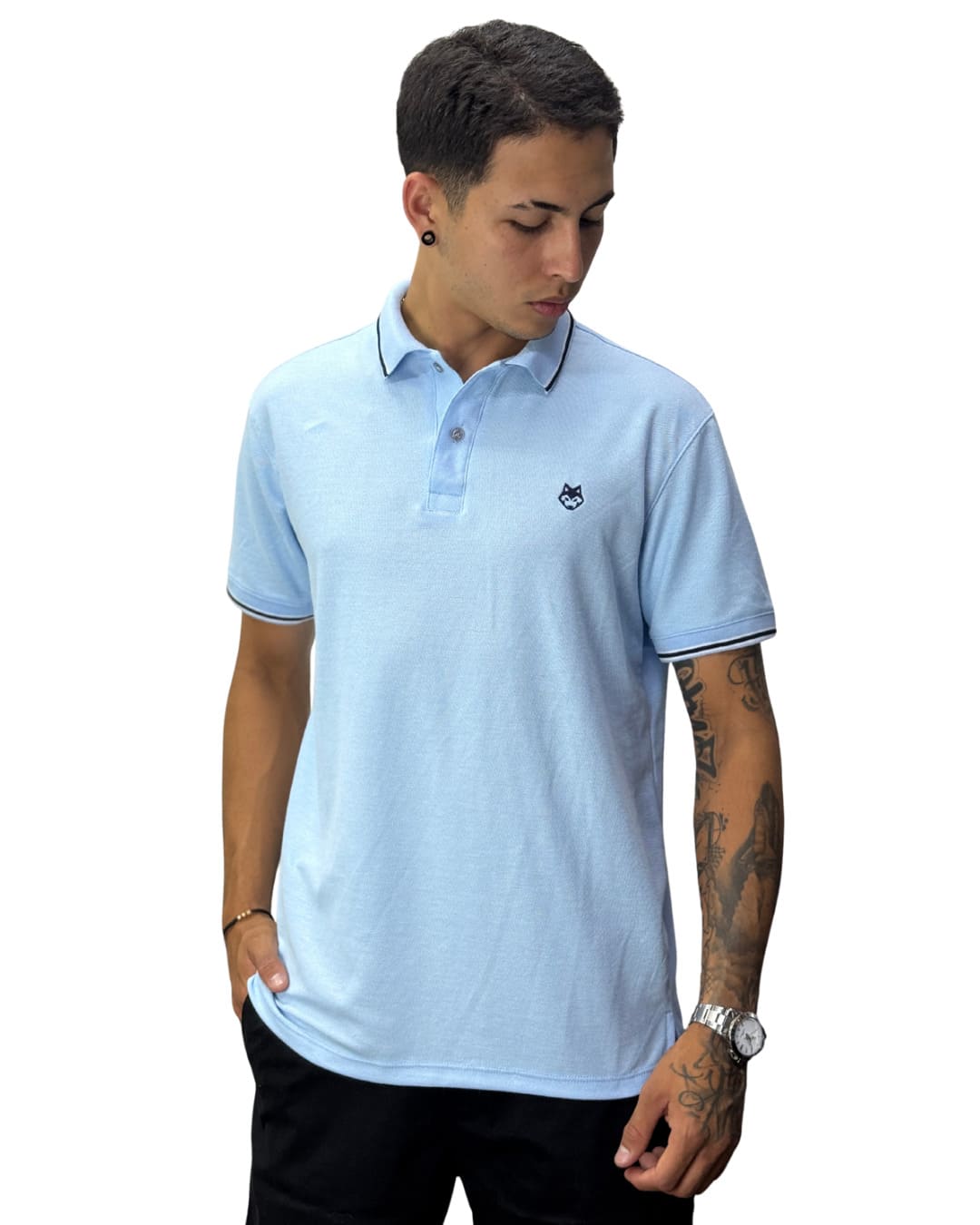 CAMISETA TIPO POLO AZUL CIELO - Imagen 2
