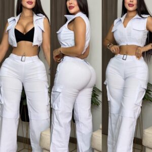 Conjunto top , chaleco y pantalón
